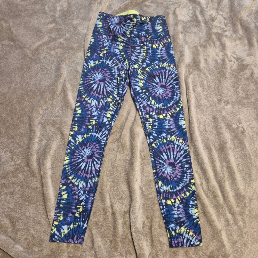 Lands End Womens Tie Dye High Waisted Active Ankle Leggings Purple Blue Small